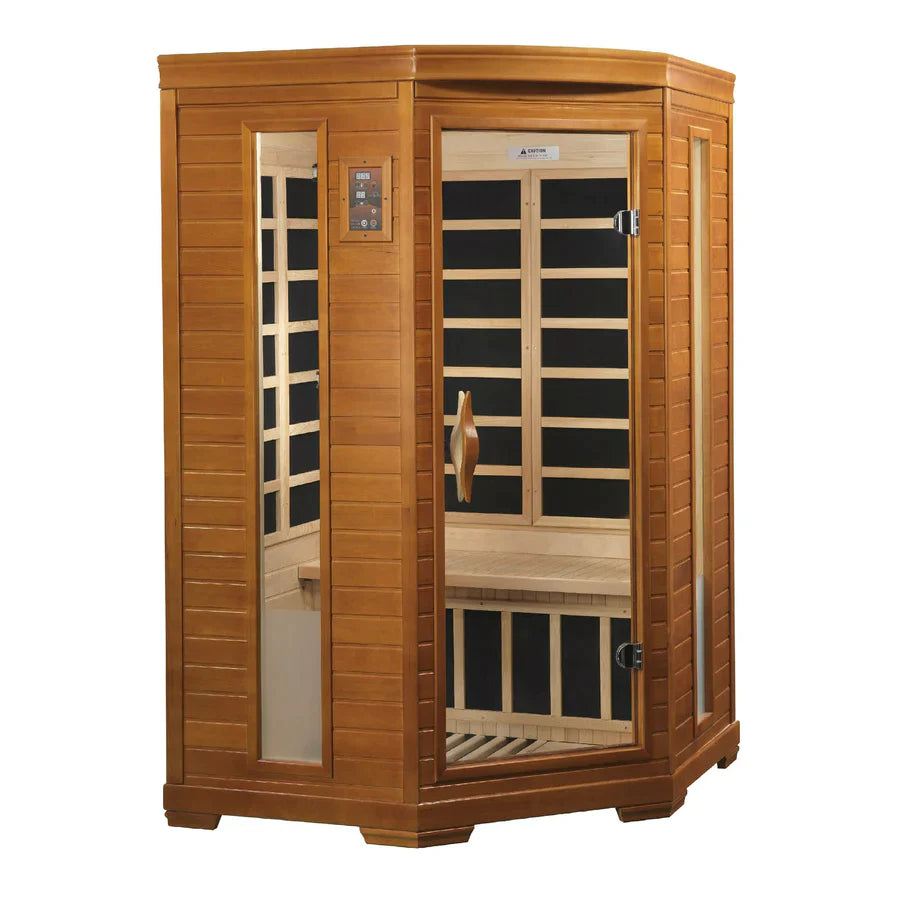 DYNAMIC SAUNAS HEMING ELITE 2-PERSON CORNER ULTRA LOW EMF (UNDER 3MG) FAR INFRARED SAUNA (CANADIAN HEMLOCK)