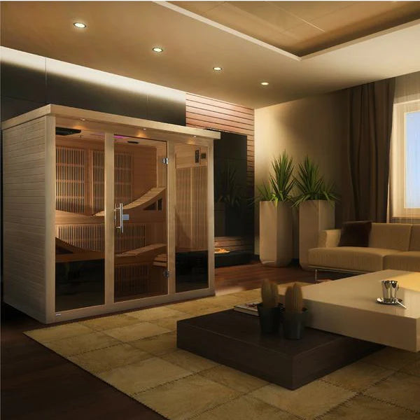 GOLDEN DESIGNS MONACO 6-PERSON PURETECH™ NEAR ZERO EMF (UNDER 2MG) FAR INFRARED SAUNA (CANADIAN HEMLOCK)