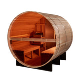 GOLDEN DESIGNS "ZURICH" 4 PERSON BARREL WITH BRONZE PRIVACY VIEW - TRADITIONAL SAUNA - PACIFIC CEDAR