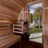 GOLDEN DESIGNS "ZURICH" 4 PERSON BARREL WITH BRONZE PRIVACY VIEW - TRADITIONAL SAUNA - PACIFIC CEDAR