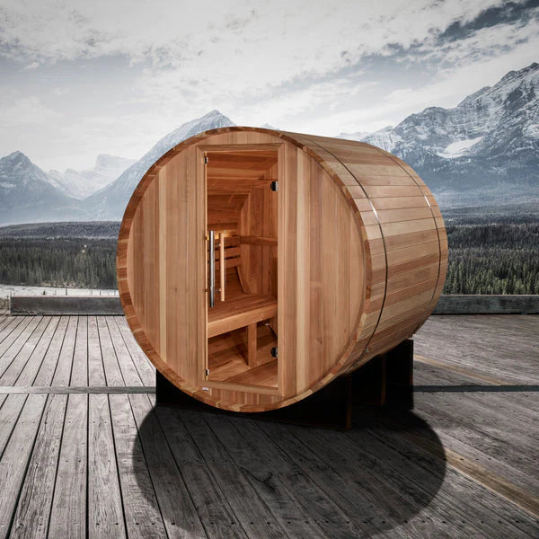 GOLDEN DESIGNS "AROSA" 4 PERSON BARREL TRADITIONAL SAUNA - PACIFIC CEDAR