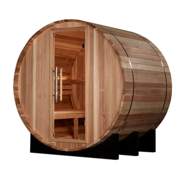 GOLDEN DESIGNS "AROSA" 4 PERSON BARREL TRADITIONAL SAUNA - PACIFIC CEDAR