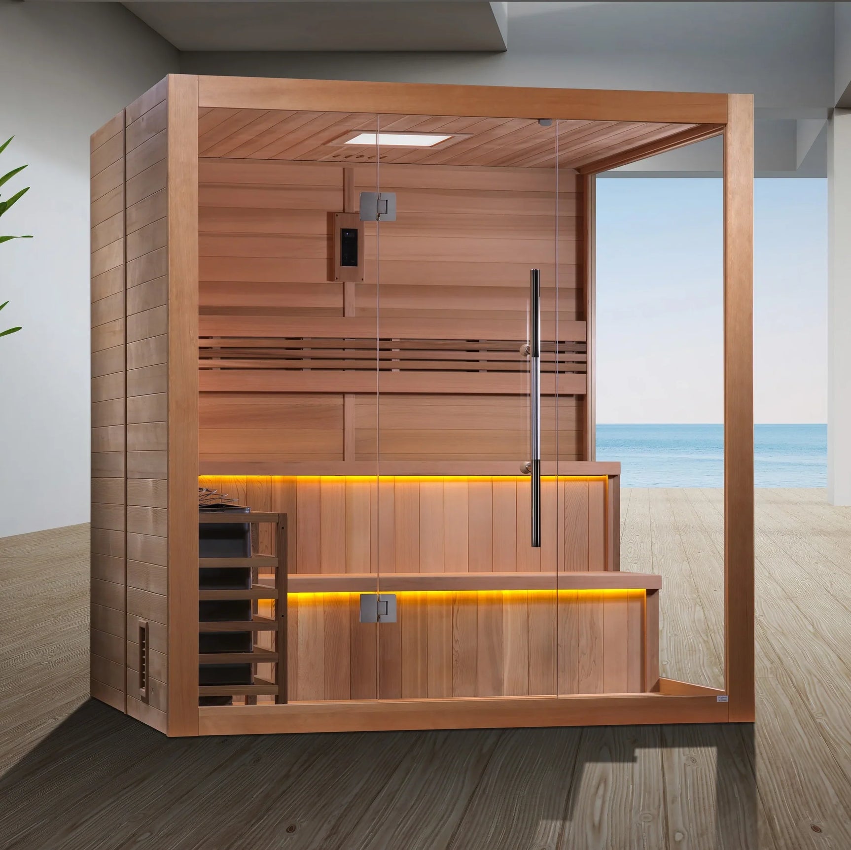 GOLDEN DESIGNS "KUUSAMO EDITION" 6 PERSON TRADITIONAL STEAM SAUNA CANADIAN RED CEDAR INTERIOR
