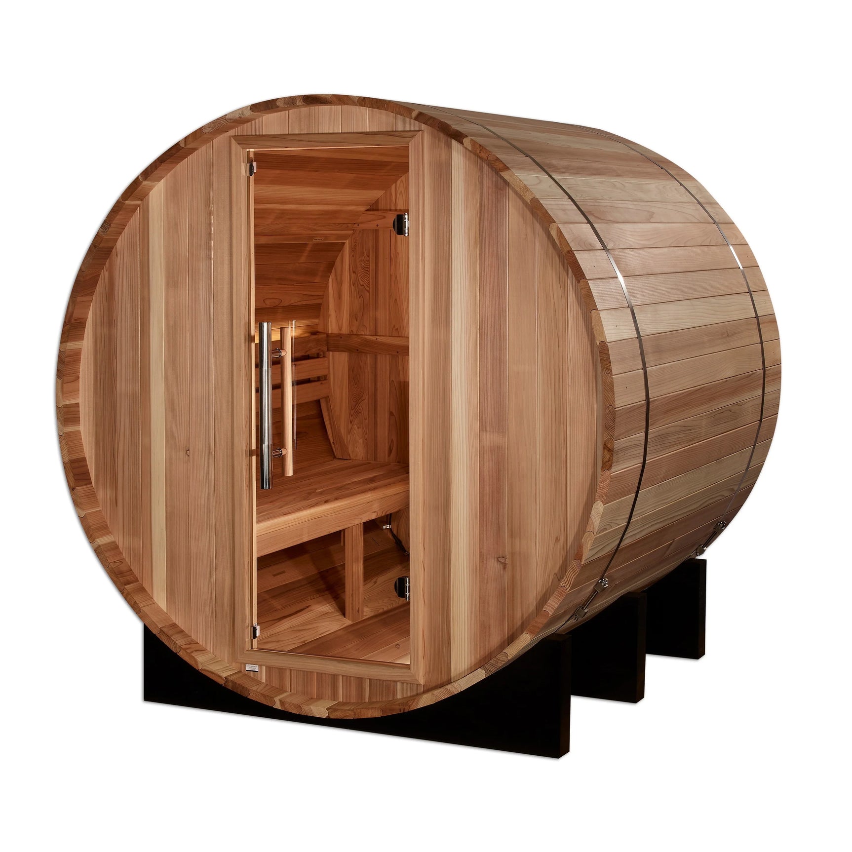 GOLDEN DESIGNS "ZURICH" 4 PERSON BARREL WITH BRONZE PRIVACY VIEW - TRADITIONAL SAUNA - PACIFIC CEDAR