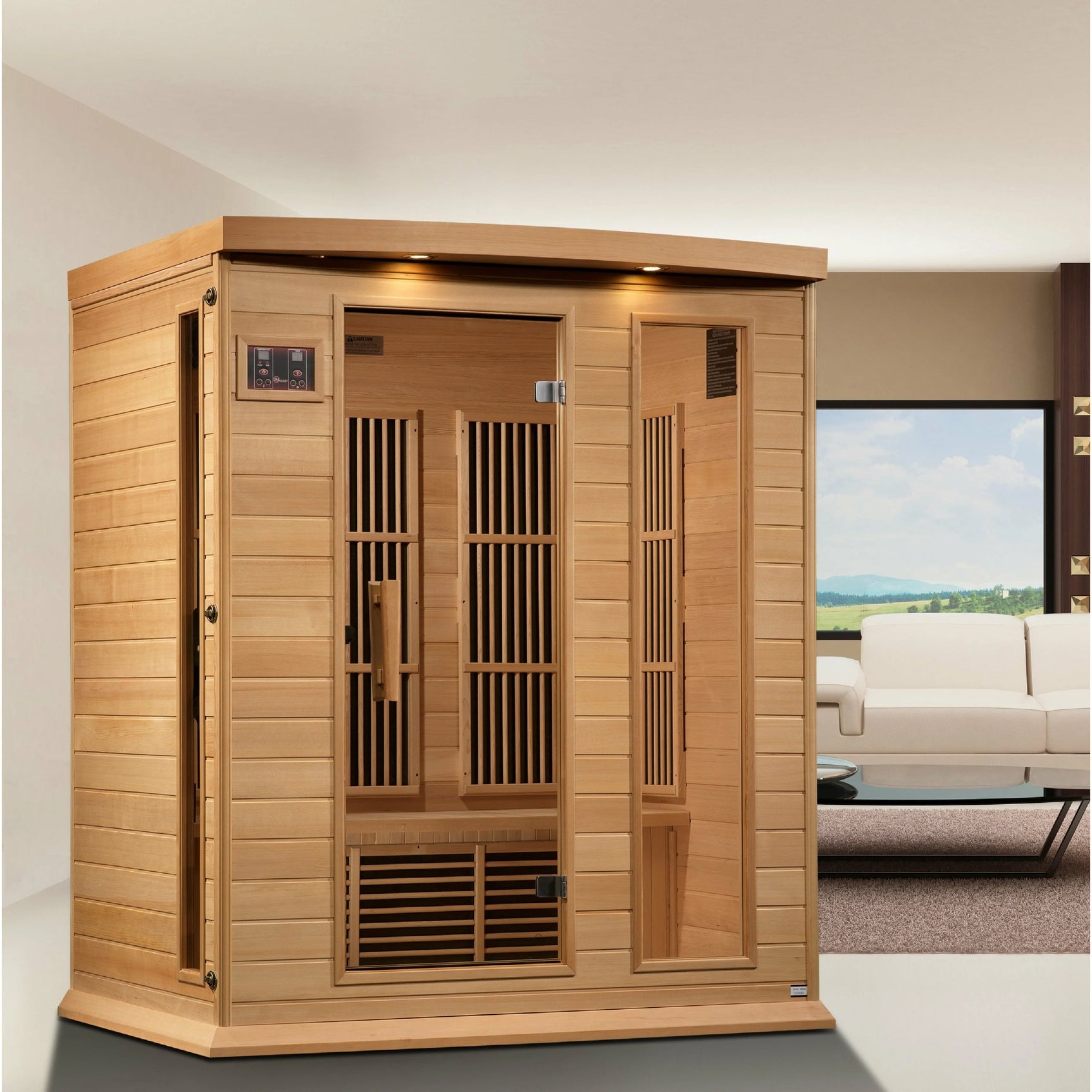 GOLDEN DESIGNS MAXXUS 3-PERSON NEAR ZERO EMF (UNDER 2MG) FAR INFRARED SAUNA (CANADIAN HEMLOCK)