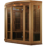GOLDEN DESIGNS MAXXUS 3-PERSON CORNER LOW EMF (UNDER 8MG) FAR INFRARED SAUNA (CANADIAN RED CEDAR)