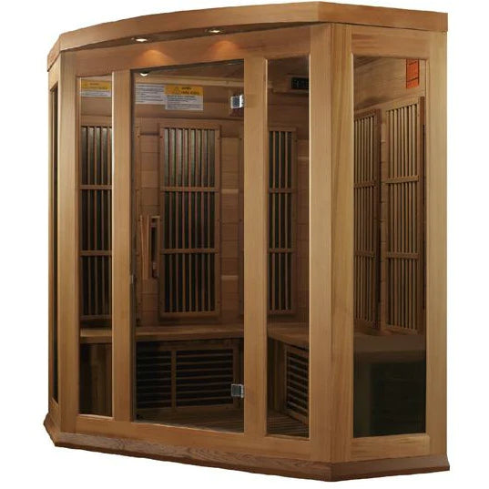 GOLDEN DESIGNS MAXXUS 3-PERSON CORNER LOW EMF (UNDER 8MG) FAR INFRARED SAUNA (CANADIAN RED CEDAR)
