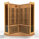 GOLDEN DESIGNS MAXXUS 3-PERSON CORNER LOW EMF (UNDER 8MG) FAR INFRARED SAUNA (CANADIAN RED CEDAR)