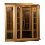 GOLDEN DESIGNS MAXXUS 3-PERSON CORNER NEAR ZERO EMF (UNDER 2MG) FAR INFRARED SAUNA (CANADIAN RED CEDAR)
