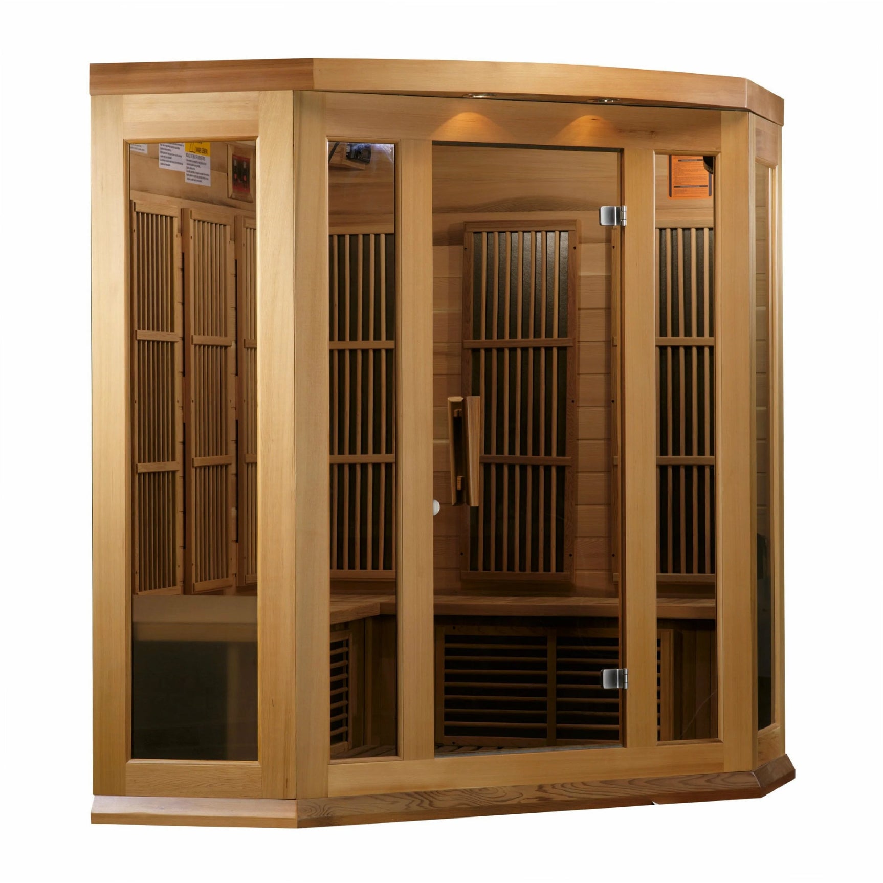 GOLDEN DESIGNS MAXXUS 3-PERSON CORNER NEAR ZERO EMF (UNDER 2MG) FAR INFRARED SAUNA (CANADIAN RED CEDAR)