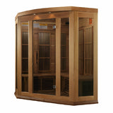 GOLDEN DESIGNS MAXXUS 3-PERSON CORNER NEAR ZERO EMF (UNDER 2MG) FAR INFRARED SAUNA (CANADIAN RED CEDAR)
