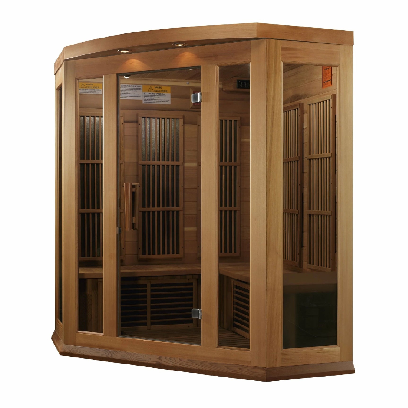 GOLDEN DESIGNS MAXXUS 3-PERSON CORNER NEAR ZERO EMF (UNDER 2MG) FAR INFRARED SAUNA (CANADIAN RED CEDAR)