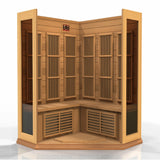 GOLDEN DESIGNS MAXXUS 3-PERSON CORNER NEAR ZERO EMF (UNDER 2MG) FAR INFRARED SAUNA (CANADIAN RED CEDAR)
