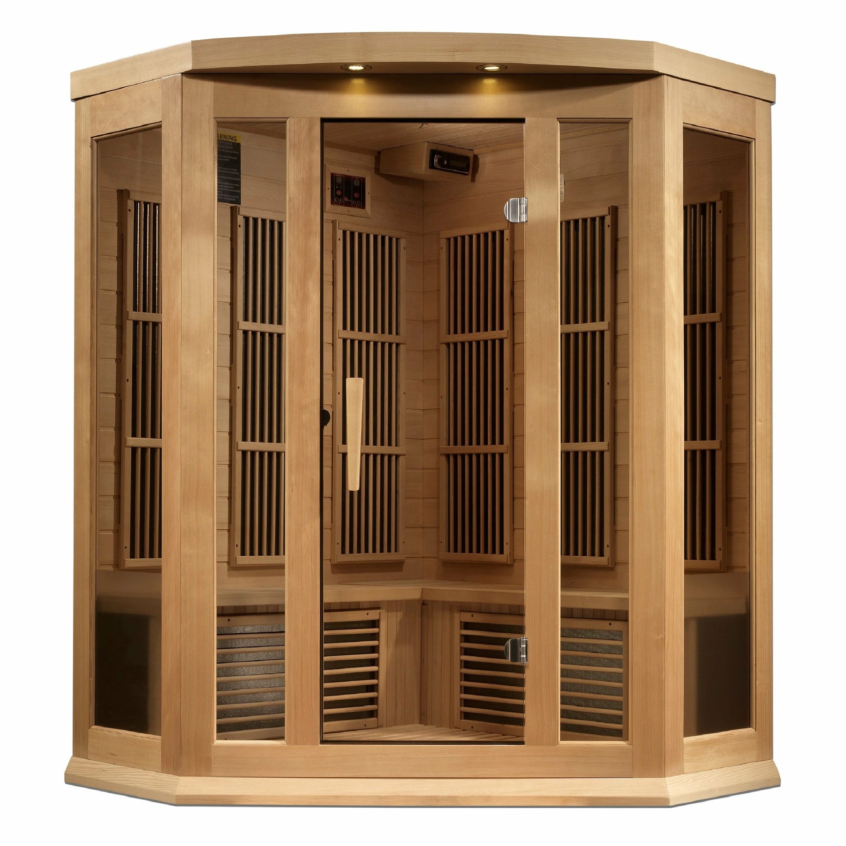 GOLDEN DESIGNS MAXXUS 3-PERSON CORNER NEAR ZERO EMF (UNDER 2MG) FAR INFRARED SAUNA (CANADIAN HEMLOCK)