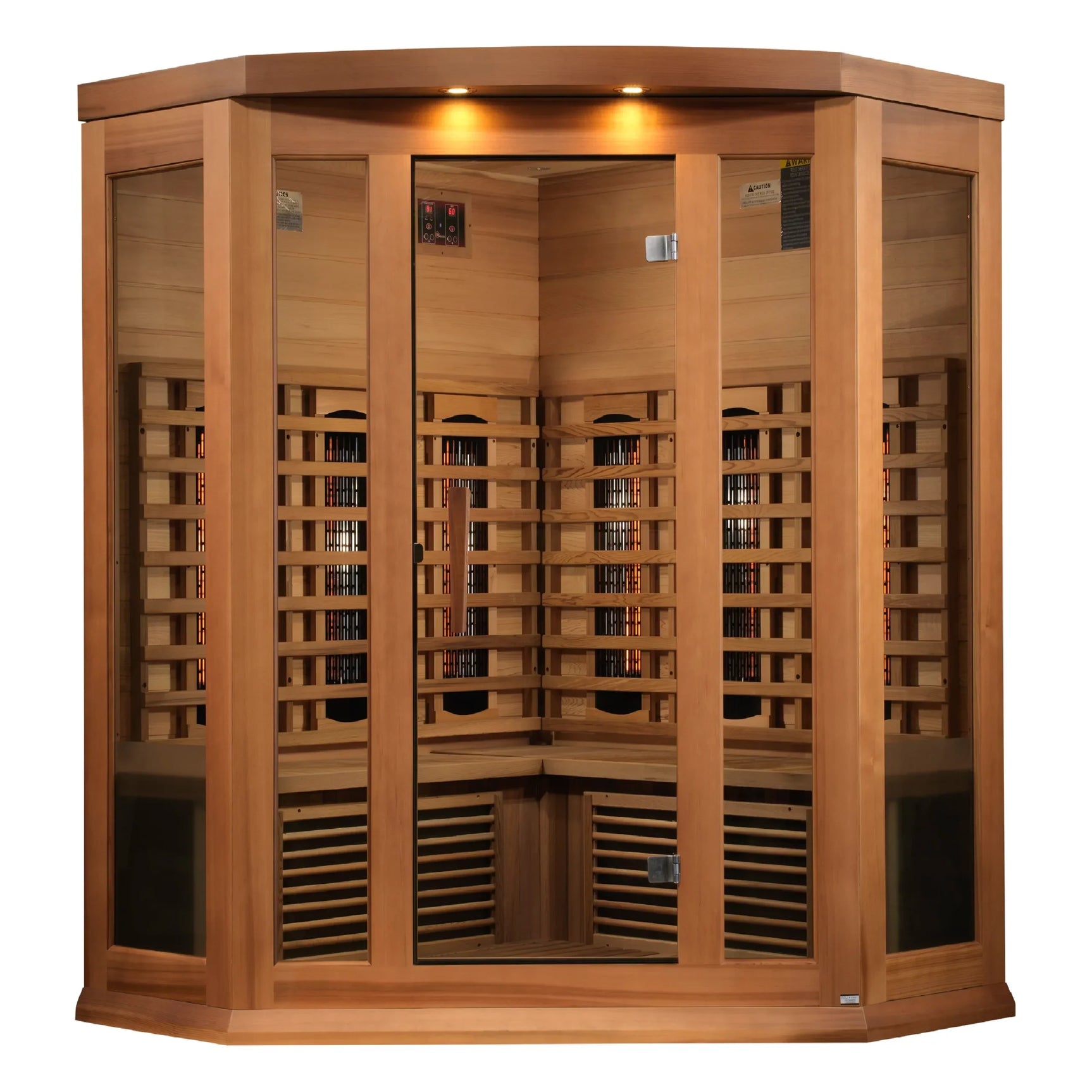GOLDEN DESIGNS MAXXUS 3 PERSON CORNER RED CEDAR FULL SPECTRUM INFRARED SAUNA