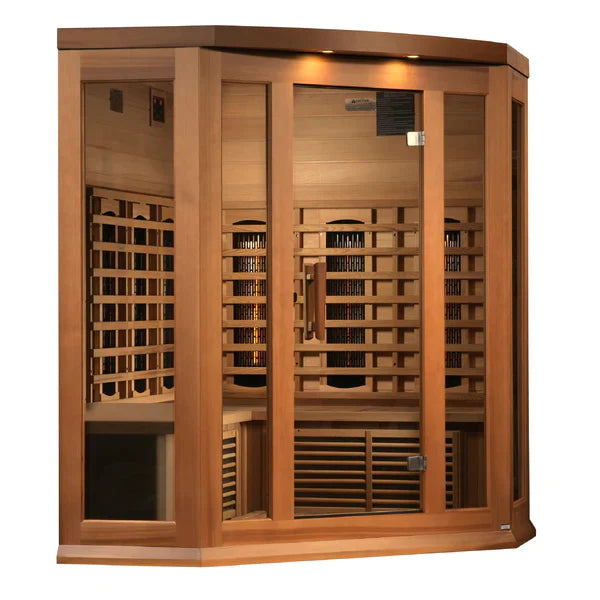 GOLDEN DESIGNS MAXXUS 3 PERSON CORNER RED CEDAR FULL SPECTRUM INFRARED SAUNA