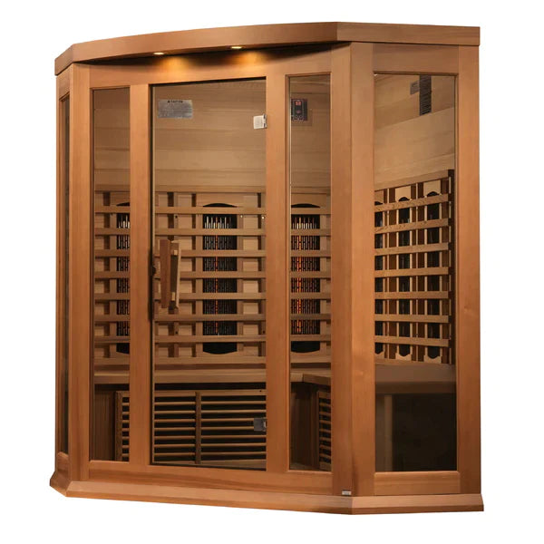 GOLDEN DESIGNS MAXXUS 3 PERSON CORNER RED CEDAR FULL SPECTRUM INFRARED SAUNA