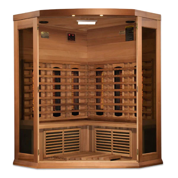 GOLDEN DESIGNS MAXXUS 3 PERSON CORNER RED CEDAR FULL SPECTRUM INFRARED SAUNA