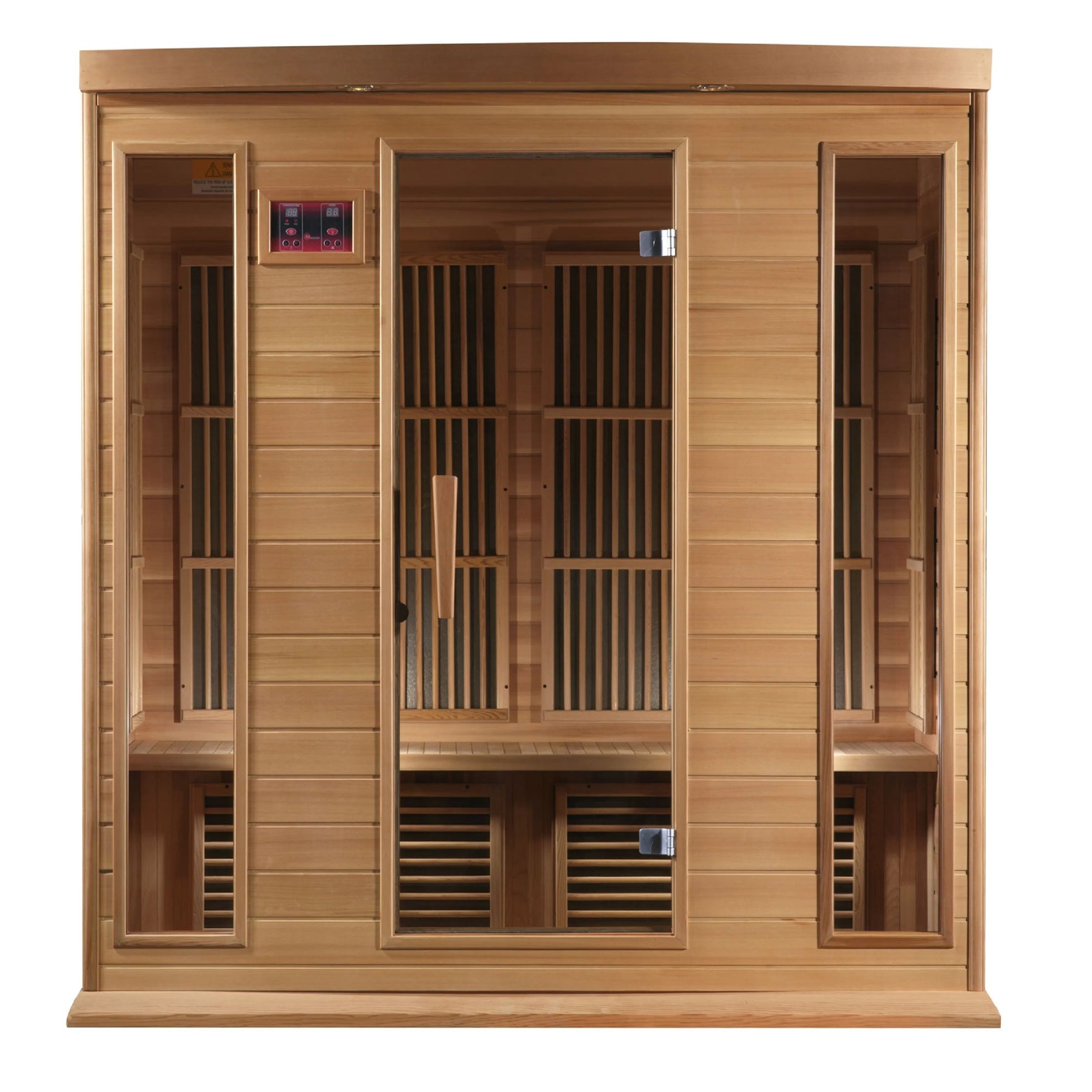 GOLDEN DESIGNS MAXXUS 4-PERSON CORNER NEAR ZERO EMF (UNDER 2MG) FAR INFRARED SAUNA (CANADIAN RED CEDAR)
